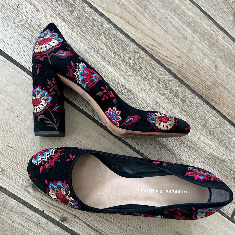 Loeffler Randall Embroidered Chunky Heel Pumps size 8